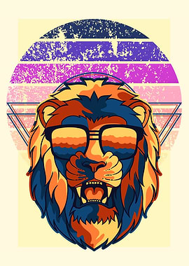 Retro Lion with Sunglasses Illustration