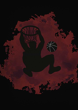Basketball Dunk Silhouette with Red Splatter