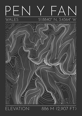Pen Y Fan Topographic Contour Map