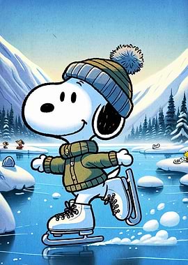 Snoopy Ice Skating Winter Scene