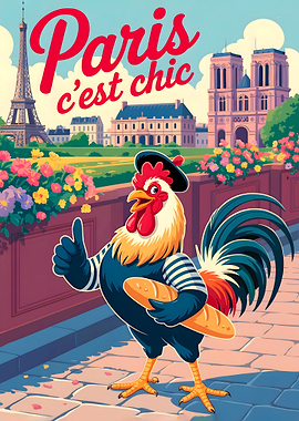 Paris c'est chic: French Rooster Illustration