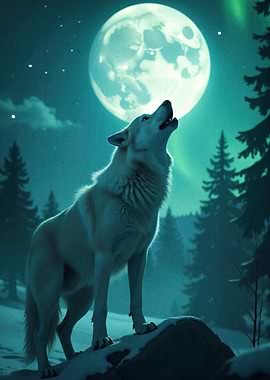 Wolf Howling Moon