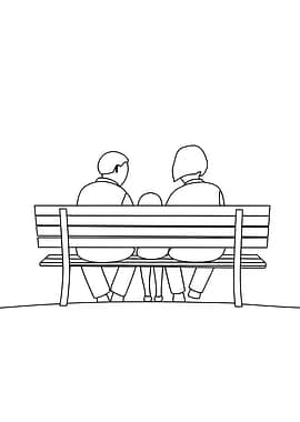 Family on Bench Minimalist Line Art
