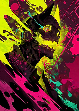 Cyberpunk Skull with Headphones Digital Art
