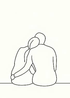Minimalist Couple Embrace Line Art