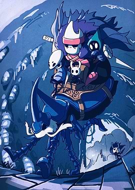 Hollow Knight characters on beetle mount