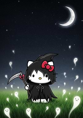 Hello Kitty Grim Reaper with Ghosts