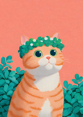 Cat with Flower Crown Illustration