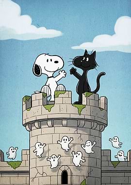 Snoopy and Black Cat on Castle
