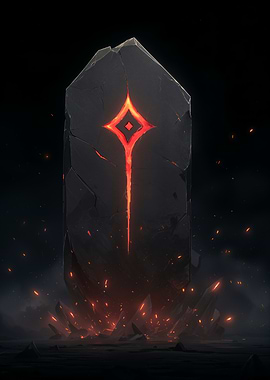 Dark Stone Monolith with Glowing Symbol