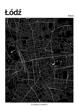 Łódź Black and White Map