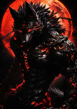 Armored Werewolf with Red Moon