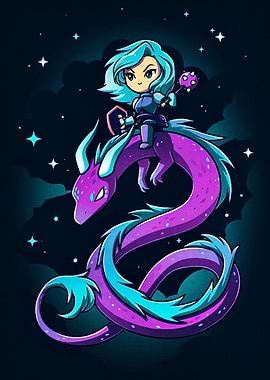 Chibi Knight Riding a Dragon