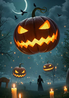 Halloween Night with Floating Pumpkins