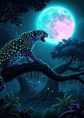Neon Leopard Glowing Moon