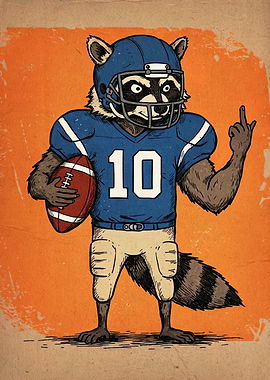 Raccoon Football Player Cartoon Illustration