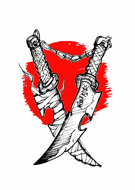 Crossed Swords with Red Sun