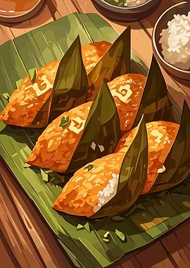 Zongzi on Banana Leaf