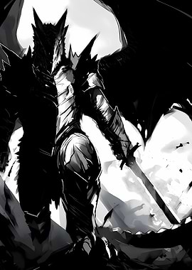 Monochrome Dragon Knight with Sword