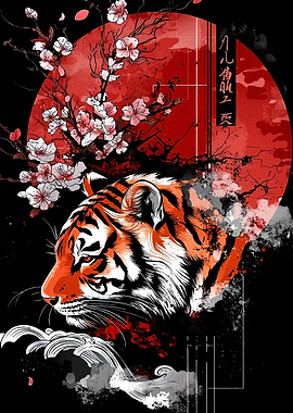 Tiger and Cherry Blossoms Art