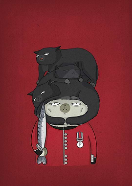 Bear Grenadier Guard with Cats and Fish