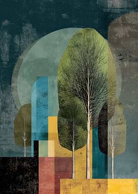Abstract Trees and Geometric Shapes Art