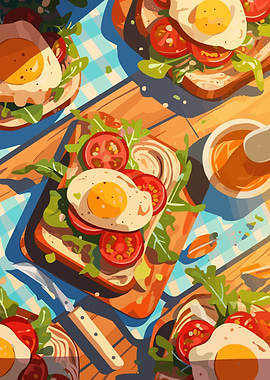 Egg and Tomato Toast Illustration