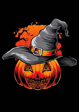 Halloween Pumpkin with Witch Hat
