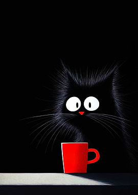 Black Cat and Red Cup