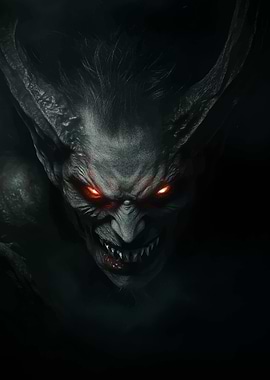 Menacing Demon with Glowing Red Eyes