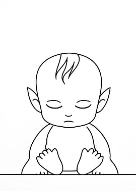 Minimalist Baby Elf Line Art