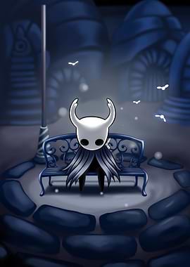 Hollow Knight on a bench