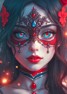 Elegant Woman with Jeweled Mask Portrait