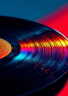 Colorful Vinyl Record Close-Up