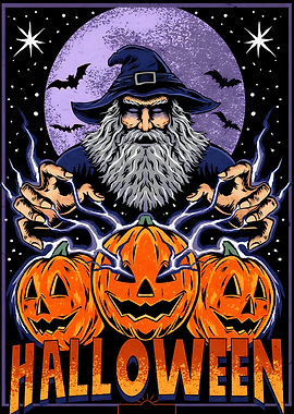 Halloween Wizard with Jack-o'-lanterns