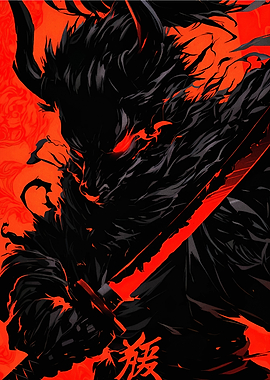 Demon Samurai Warrior with Red Sword