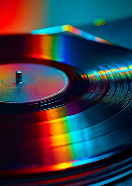 Colorful Vinyl Record Close-Up