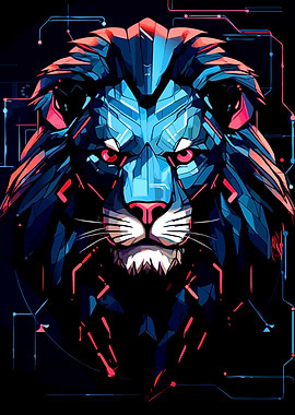 Cyberpunk Lion Digital Art
