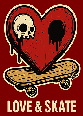 Love and Skate Skateboard Illustration