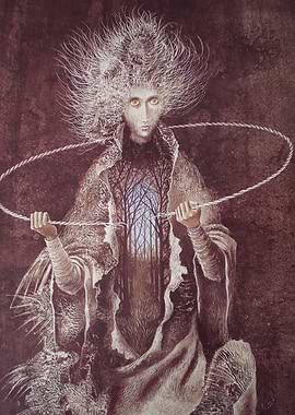 Mystical Figure with Forest and Rope remedios varo