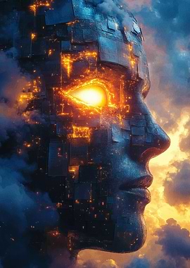 Cybernetic Face Profile with Glowing Eye