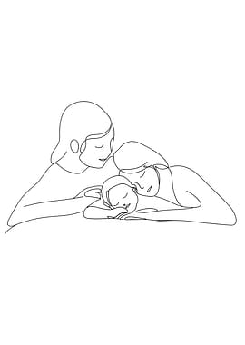 Minimalist Family Line Art: Mother, Child, and Partner
