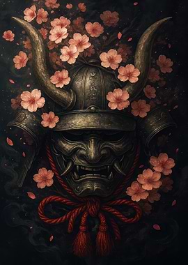 Samurai Mask with Cherry Blossoms
