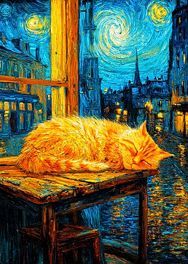 Cat nap in Van Gogh Style