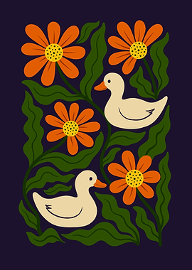 Ducks and Flowers Pattern Illustration