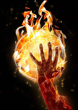 Fiery Hand Holding Orb