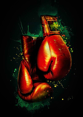 Red Boxing Gloves with Paint Splatters