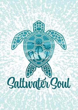 Saltwater Soul Tropical Sea Turtle with Palm Trees
