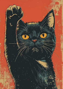 Black Cat with Raised Paw Poster