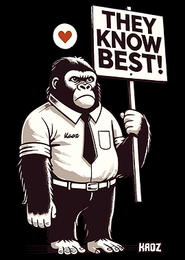 Gorilla in Office Attire with Sarcastic Sign
